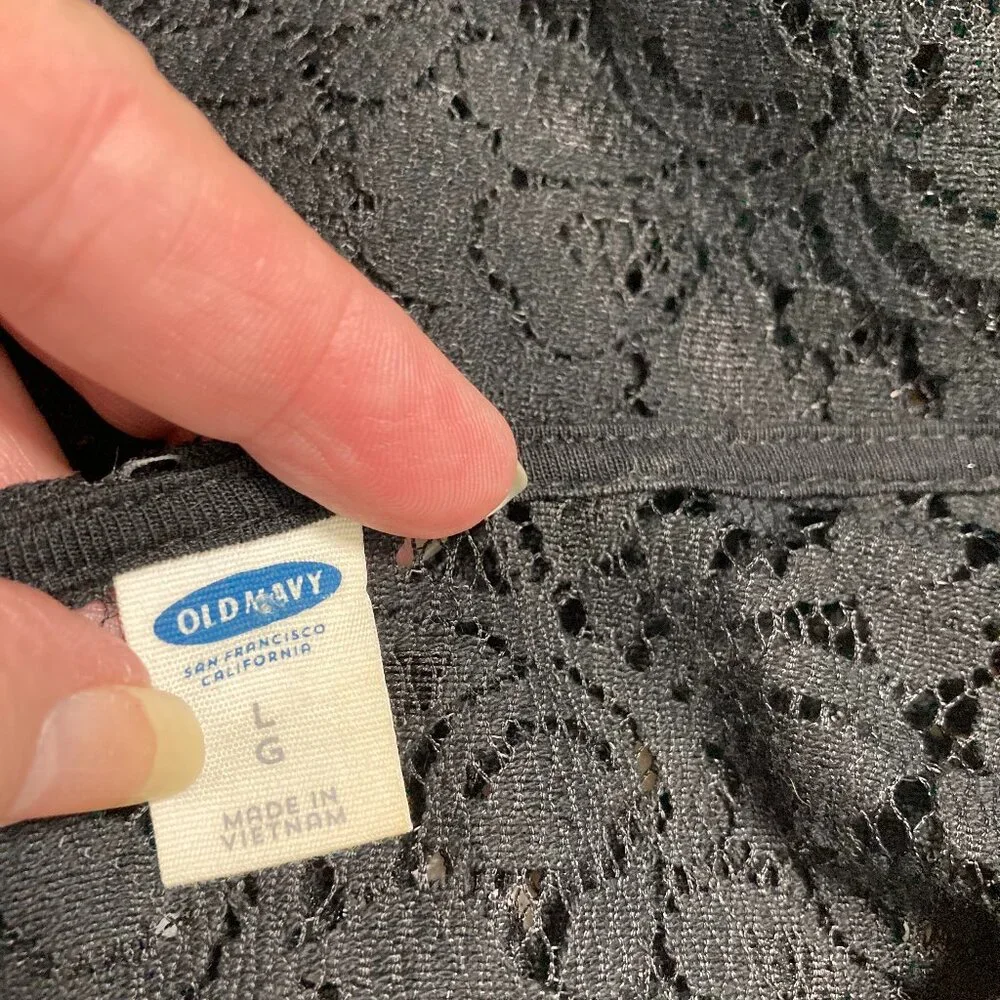 Old Navy Whimsigoth Black Romantic Lace Tee Top Short Sleeve Keyhole L/G - Picture 4 of 10